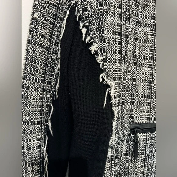 MILLY Studded Leather Trim Tweed Jacket 8 Black White​ - Picture 6 of 10